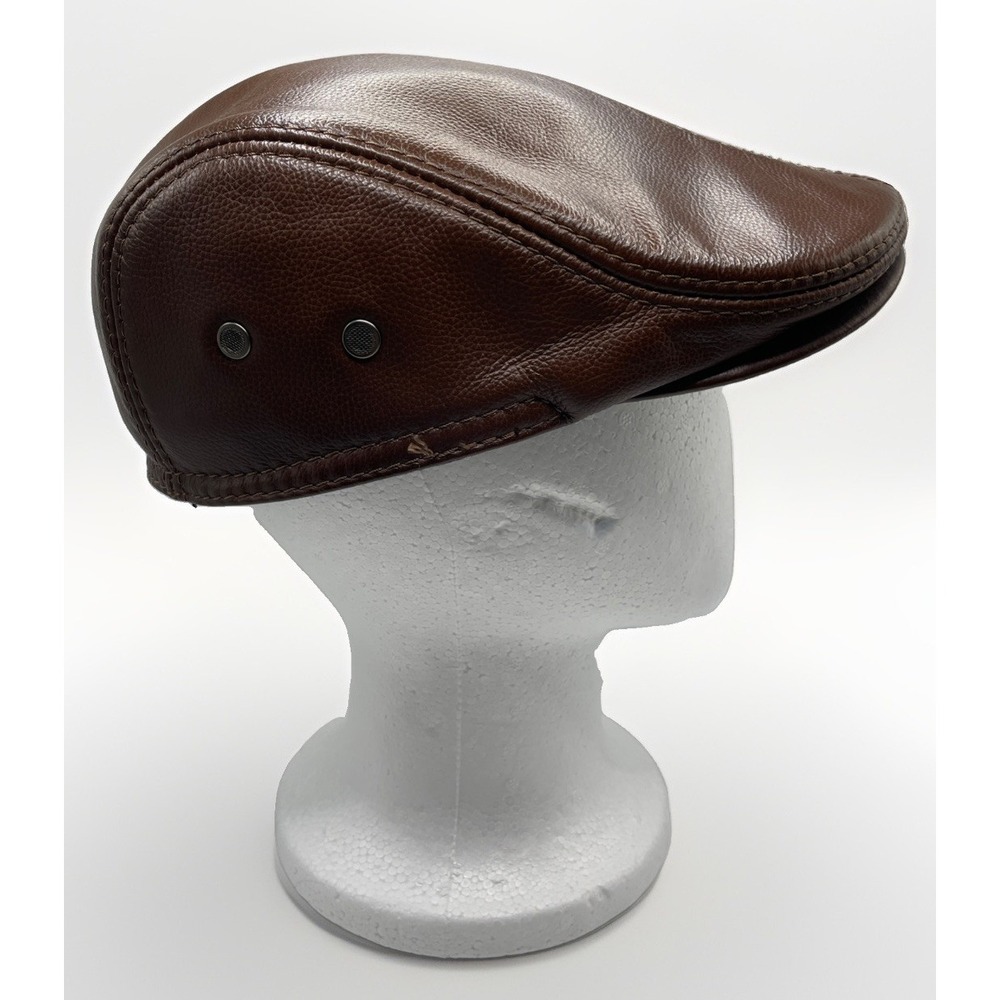 Vemolla Hat Brown Leather Cap Driving Newsboy Ear Flaps Mens Size XXL Vented